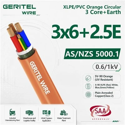6mm2 3 Core + 2.5mm2 Earth XLPE Insulated Orange Sheathed Cable