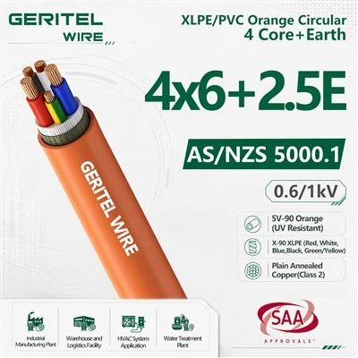 6mm2 4C+E XLPE Insulated Orange Sheathed Cable For Fixed Wiring