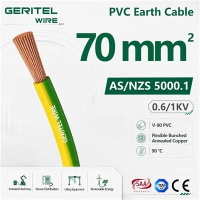 70mm Flexible Earth Cable 0.6/1kV Class 5 Copper