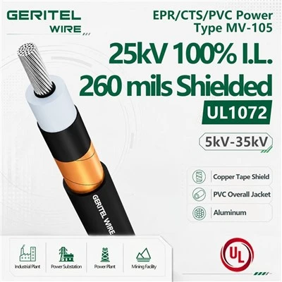 AL EPR/CTS/PVC Power Type MV-105 25kV 100% I.L. 260 Mils Shielded