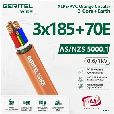 185mm2 3C+E Copper XLPE PVC Australian Power Feeder Cable 0.6/1kV