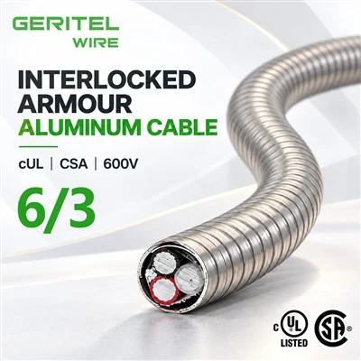 600V 6/3 AC90 3 Conductor Aluminum Armoured Cable CUL CSA For Commercial Wiring